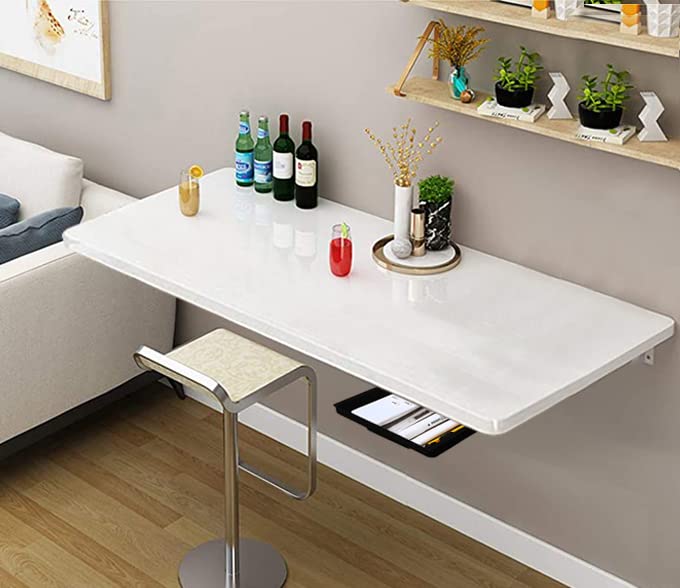 Folding Wall Mounted Glossy Finish Engineered Wood Study Table/Office